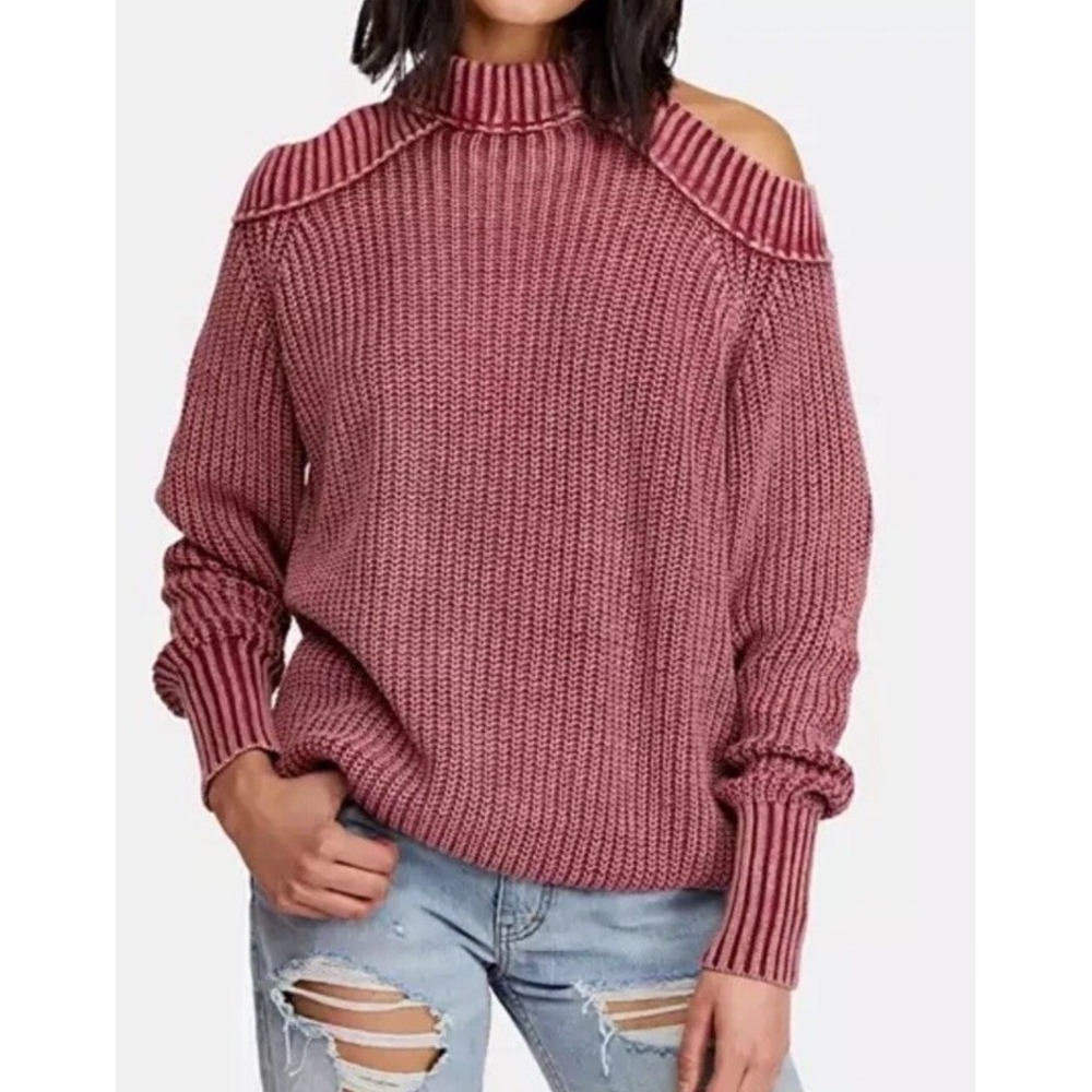 Free People Sweater Womens Half Moon Bay Ivory Cold Shoulder Oversized Large